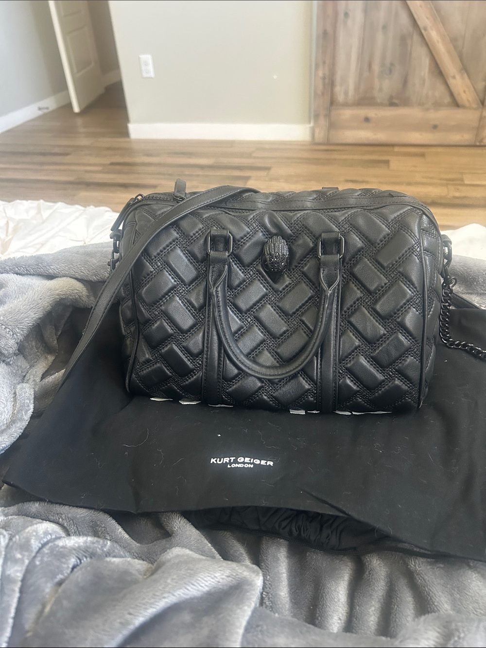 Kurt Geiger London Kensington Drench Quilted Barrel Boston Satchel Bag